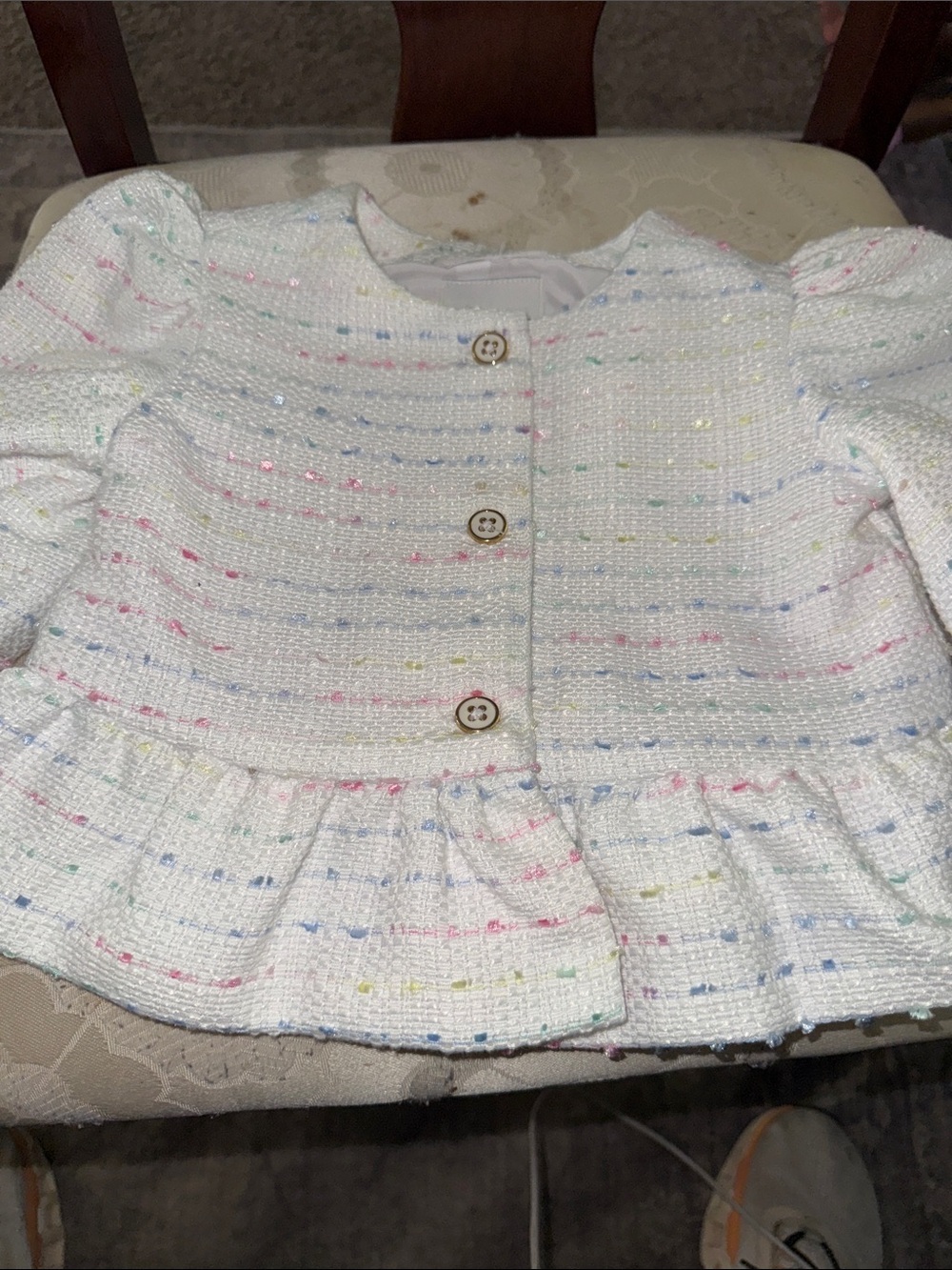 Janie and Jack White Tweed Peplum Jacket with Pastel Accents